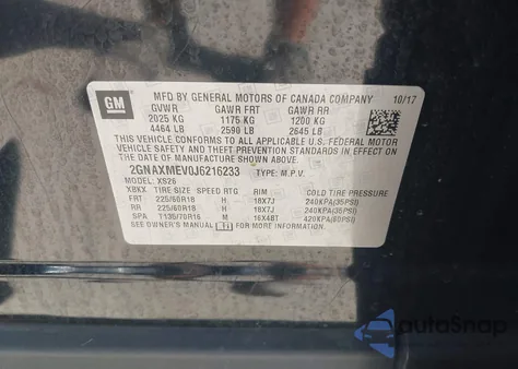 2018 Chevrolet Equinox Premier from USA, damaged, VIN 2GNAXMEV0J6216233